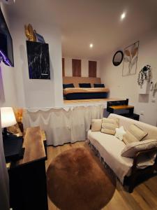 a living room with a couch and a bed at Charmant Studio Climatisé plein centre d'Aubagne in Aubagne +5 photos
