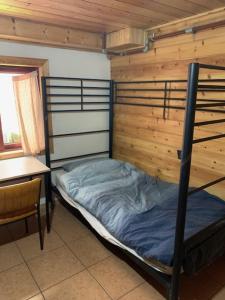 a bunk bed in a room with a table and a tableablishthritisthritisthritis at Bozo backpacker in Melbourne +6 photos