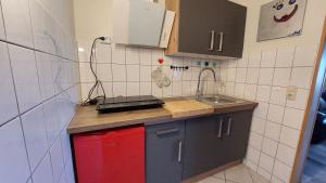 a small kitchen with a counter and a sink at Am Hang - ABC163 - nur Feriengäste! in Pinnow