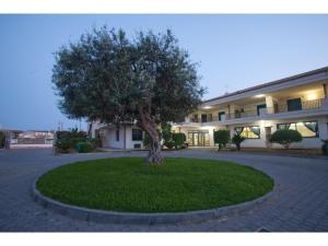 een boom in een cirkel voor een gebouw bij Pretty Apartment in Scoglitti, Sicily in Scoglitti