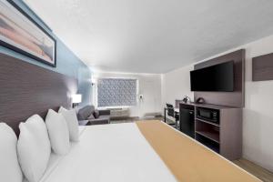 een hotelkamer met een bed en een flatscreen-tv bij Rodeway Inn Lake Wales - Winter Haven in Lake Wales