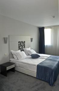 een slaapkamer met een groot bed en een raam bij Hotel 4 Zona in Sofia