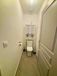 a bathroom with a white toilet in a room at LA RDC Villa 3 ch jacuzzi Saint-Pierre in Saint-Pierre +12 photos