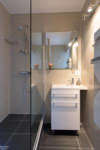 a bathroom with a shower and a white sink at Appartement Lille Metropolys in Marcq-en-Baroeul