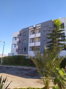 an apartment building with a palm tree in front of it at Appart-Hotel SOFINES in Agadir
