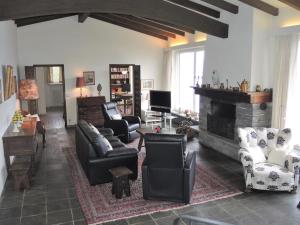 a living room with couches chairs and a fireplace at La Civetta by Fewotessin in Brissago