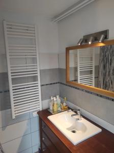 un bagno con lavandino e specchio di Chambre entrée indépendante a Lodève 1 altra foto
