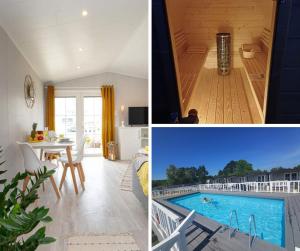 un collage di foto di una casa con piscina di Holiday-Camp a Rusinowo