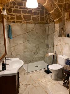 een badkamer met douche, wastafel en toilet bij Ta' Marta Lodge in Victoria