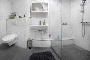 a bathroom with a toilet and a sink and a shower at Nest76 in Karlsruhe