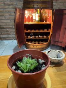 een plant in een pot op een tafel met een verwarmingselement bij Un Sueño in San Rafael