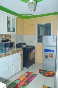 een keuken met een fornuis en een koelkast bij Portmore House in Passage Fort