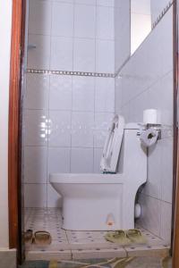 un bagno bianco con un water e un lavandino di Mpaata Empire Royal Suites a Hoima