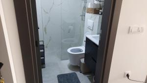 a bathroom with a toilet and a glass shower at Kopaonik Alibi25 in Kopaonik +30 photos