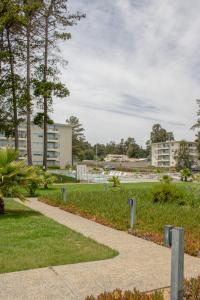 een pad in een park met gebouwen op de achtergrond bij Departamento Sol in El Tabo