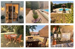 a collage of photos with wine bottles and a pool at Le Reve de Breuillac in Surin