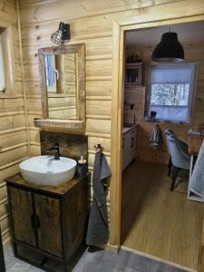 a bathroom with a sink and a mirror at Juraszówka in Kamesznica +44 photos
