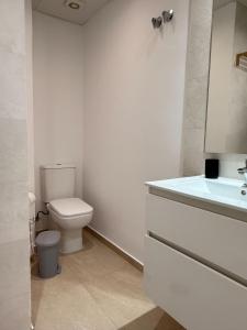 a white bathroom with a toilet and a sink at Genesis-Loft San Enrique 20 in Madrid