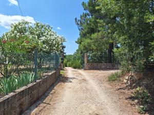 a dirt road with a fence and trees at Quinta da Portela in Ferro