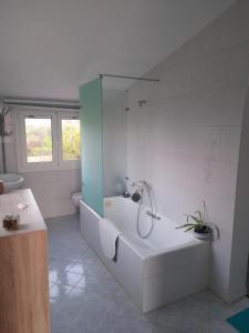 un bagno con doccia e vasca da bagno di Charly Point Villa a Methoni