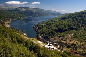 an aerial view of a river in a valley at Sunny Pine Apartment Mavrovo in Mavrovo +4 photos