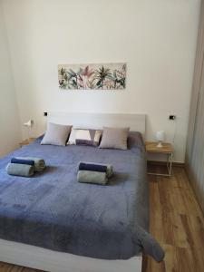 een slaapkamer met een blauw bed met 2 kussens bij Bilocale Home Project 2 in Novara
