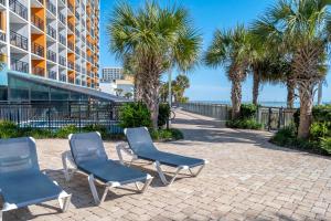 a row of chairs and palm trees next to a building at Landmark Resort in Myrtle Beach