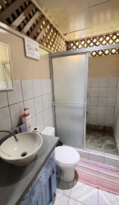 een badkamer met een wastafel, een toilet en een douche bij Dormitorio 3# in Cocles