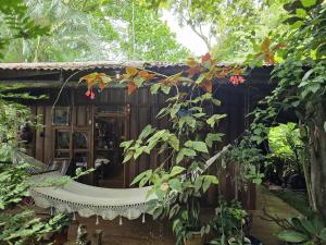 a hammock in front of a house in a garden at Landscape-Cabaña winter full equipada in La Cruz