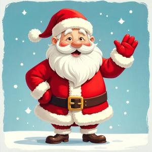 un'illustrazione natalizia di Babbo Natale che saluta di casa lontana a Borgofranco dʼIvrea