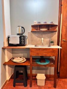 a kitchen counter with a sink and a microwave at Monoambiente Alegre in Paso de los Libres