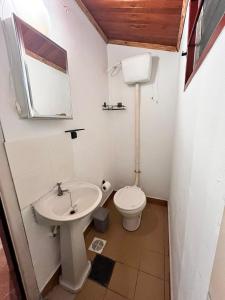 a small bathroom with a toilet and a sink at Monoambiente Alegre in Paso de los Libres +23 photos