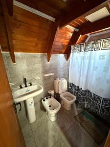 a bathroom with a sink and a toilet at Cabañas Alpinas M&M in Perito Moreno
