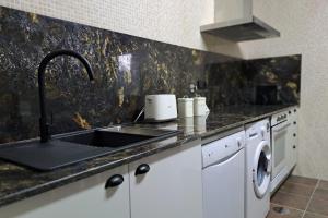 a kitchen with a sink and a washing machine at Sobreiro's Villa in Douro Valley in Mesão Frio