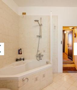 a bath tub in a bathroom with a shower at Dimora del Viaggiatore Montecatini Terme in Serravalle Pistoiese