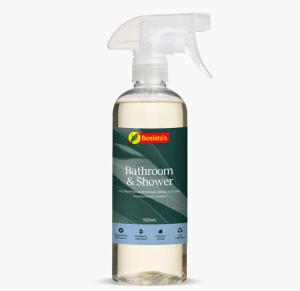 a bottle of bathroom shower cleaner on a white background at Exclusive Living for Professionals in Seacliff