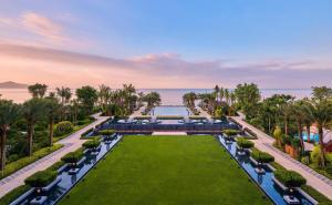 an aerial view of the gardens at the resort at DoubleTree by Hilton Shanwei in Shanwei