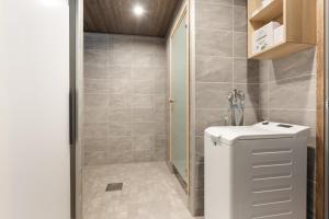 un piccolo bagno con doccia e WC di Villa Naali E a Kilpisjärvi Altre 22 foto