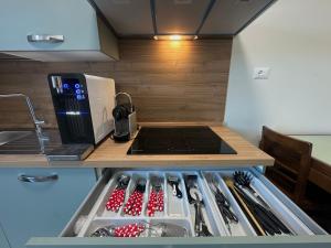a kitchen with a sink and a stove top oven at Suite Rossini - 100mq con parcheggio gratuito in Alessandria