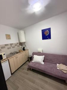 un soggiorno con divano e cucina di Parlament Residence a Bucarest