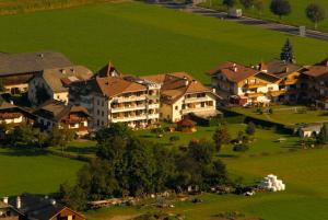 eine Gruppe von Häusern auf einem grünen Feld in der Unterkunft Hotel Reipertingerhof in Bruneck