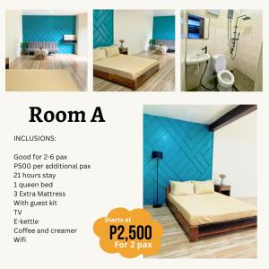 een collage van drie foto's van een kamer met een bed bij Montego Lakeview House with Taal View in Ulot