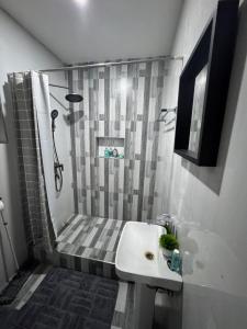 un bagno con doccia e lavandino bianco di MAITA Apartments - Silverest, Lusaka a Chongwe Altre 21 foto