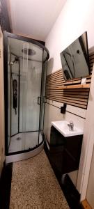 un bagno con doccia in vetro e lavandino di townhouse at the city a Enschede Altre 28 foto