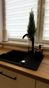 un bancone da cucina con un lavandino con un albero di Natale di MICKIEWICZ HOUSE Apartamenty a Wadowice Altre 10 foto