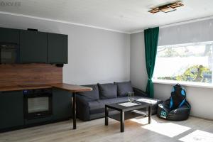 ein Wohnzimmer mit Sofa und Tisch in der Unterkunft Laeva apartment in Lihula