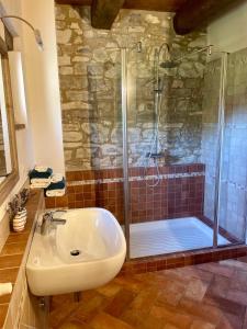 a bathroom with a shower and a sink and a shower at Casale le Fontanelle in Monte Grimano Terme