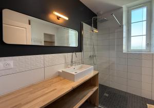 a bathroom with a sink and a mirror at Prat in Livron +46 photos