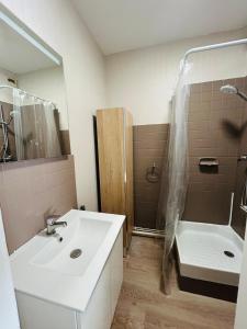 a bathroom with a sink and a shower and a tub at Bel Air Appartement in Niort