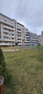 een groot gebouw met een grasveld ervoor bij Goldmaurer in Târgu-Mureş